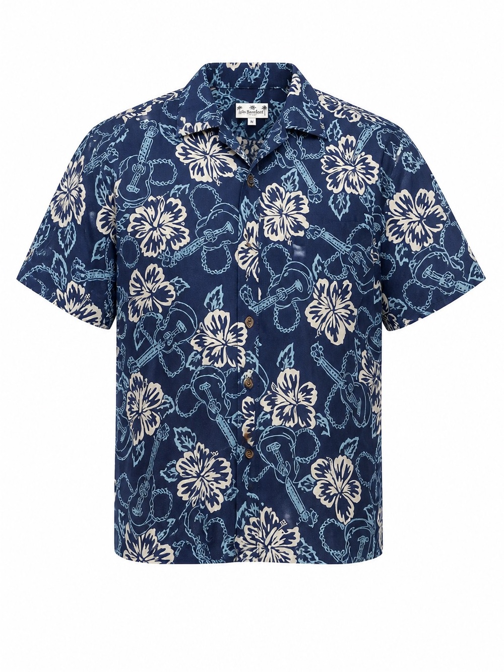 Women’s Go Barefoot Blue Floral Hawaiian Button-Up Shirt. Size M